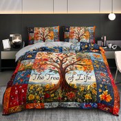 Resim 2/3 adet Yaşam Ağacı Country Stili Kapitone Nevresim Kılıfı Seti 1 Nevresim Kılıfı + 1/2 Yastık Kılıfı, Her Mevsim Ev Yurt HD Baskı 