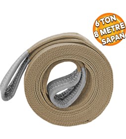 Resim Badem10 Sapan Polyester Spanzet 6 Ton 8 Metre Kahve Sağlam Yük Kaldırma Taşıma Indirme Halat 