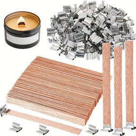 Resim 100 Adet Ahşap Mum Fitili - Mum Yapımı Fitilleri 12.95 x 1.27 cm, Doğal Dumanı Olmayan, Demir Çerçeveli Ahşap Mum Fitilleri, DIY Mum Yapımı İçin Uygun 50 Set 