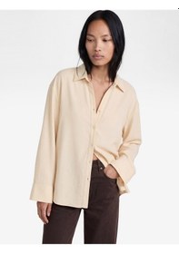 Resim Koton Viskon Karışımlı Klasik Yaka Uzun Geniş Kollu Oversize Gömlek Sarı 6sak60152pw Sarı 