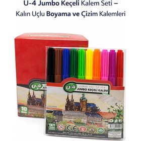 Resim U-4 Jumbo Keçeli Kalem Seti 10 Renk Kalın Uçlu Boyama Ve Çizim Kalemi Seti 1 Paket Kırmızı 