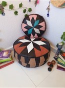 Resim Ottoman Pouffe El Yapımı Hakiki Kuzu Deri Iskandinav Bahçe Balkon Bungalov Puf Yer Minderi Ikili 60ve40cm(DOLGULU) 