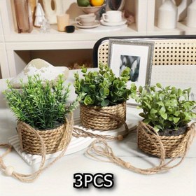 Resim 3 adet Yapay Okaliptüs ve Biberiye Asma Saksılar, Dokuma İp Tabanlıklı - 10cm/3.94 inç Taban, Asma İpleri Dahil - İç ve Dış Mekan Dekoru, Düğünler, Partiler ve Mevsimlik Kutlamalar için Mükemmel, Ev Dekoru için Yapay Bitkiler 