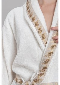 Resim Güvenal Valentis Desenli İşlemeli Kutulu Kadın Erkek Pamuk Bornoz Sabahlık Bornoz Seti Çeyiz Hediyelik 4 Çok Renkli 