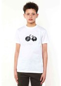 Resim Uzay Bisiklet Baskılı Unisex Çocuk Beyaz T-Shirt 