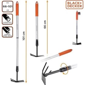 Resim Esmo Home Black+Decker Kültivatör - Bahçe Tırmığı ve Çapası - Uzunluğu Ayarlanabilir 66 - 101 cm - Yetiştirme ve Yabani Otları Ayıklama - Karbon Çelik Başlık 