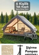 Resim Meleni Home Tek Kapılı 6 Kişilik Kamp Çadırı - 4 Mevsim Su Geçirmez Şişme Kamp Çadırı 300x210 cm 