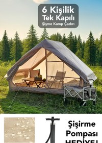 Resim Meleni Home Tek Kapılı 6 Kişilik Kamp Çadırı - 4 Mevsim Su Geçirmez Şişme Kamp Çadırı 300x210 cm 