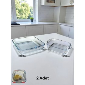 Resim Paşabahçe 2li Borcam Tepsi Set Büyük Küçük Kare Borcam Mikrodalga Fırın Yemek Kek Pişirme Kabı Ikili Bor Cam 
