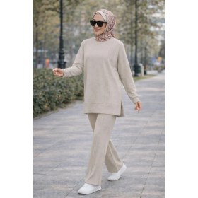 Resim Esra Butik Mürdüm Siyah Taş Çimalı Tesettür Ikili Takım Tunik Pantolon Şık Rahat 