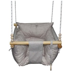 Resim Ahşap Çocuk & Bebek Salıncağı Krem Rengi Minder Yastık Ve Diş Halkalı Tavan Salıncak 