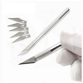 Resim Metal Kretuvar Bıçağı Tipi Hassas Kesim Maket Bıçağı 5 Yedek Uçlu Çok Renkli 
