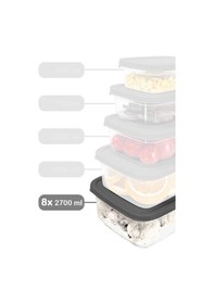 Resim Meleni Home 8 Adet Dikdörtgen Erzak Saklama Kabı - Mikrodalgaya Uygun Düzenleyici Organizer 2700 ML Gri 