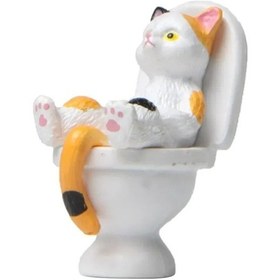 Resim Vkemall Kedi Tuvalete Oturmuş Reçine Vitrini - Ev Dekorasyonu Eşyası, Komik Kedi Figürü, 3 Renkli, 3.5x1.8cm 