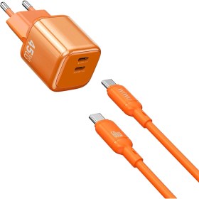 Resim Wiwu WI-G025 Cube Serisi 47W Type-C To Type-C Gan Tech Hızlı Şarj Özellik Kablolu Şarj Seti Turuncu 