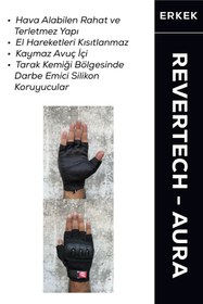 Resim MOTOKIT Revertech Aura Siyah / Yarım Parmak - Kaymaz Avuç İçi Özellikli Motosiklet Eldiveni (Erkek) 
