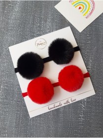 Resim pempem bandana Kız Bebek 2 Li Kırmızı Siyah Ponpon Bant 