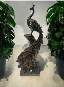 Resim Dikey Taşlı Tavuskuşu Dekoratif Obje - Gold Siyah 