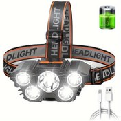 Resim 1 Adet Şarj Edilebilir LED Kafa Feneri, 5 LED'li Parlak ve Güçlü, Taşınabilir Kamp Acil Durum Aydınlatması, Balıkçı İş Işığı 