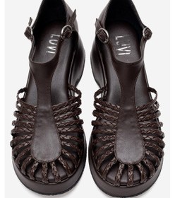 Resim Luvishoes Barry Kahverengi Örgü Detaylı Kadın Dolgu Topuklu Sandalet Kahverengi 