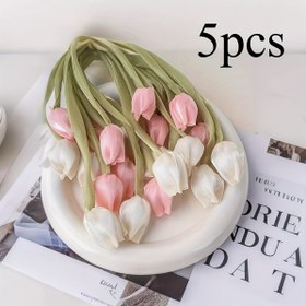 Resim 5 adet Zarif Lale Perde Bağları - Klasik Bahçe Stili Polyester, Pembe Çiçekler ve Yeşil Yapraklılar, Bohem Ev Dekoru Pencere Aksesuarları, Oturma Odası Perdeleri 
