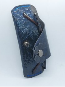 Resim sorte store Hakiki Deri Baskılı Mavi El Yapımı Handmade Gözlük Kılıfı 