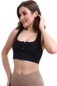 Resim EMFURE Siyah Fermuarlı Spor Büstiyer - Sports Bra / Crop Destekli Spor Sütyeni 