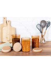 Resim Madame Coco Yuviera 900ml Ahşap Kapaklı Saklama Kabı 3'lü 1ksakl0426900ml-amber 
