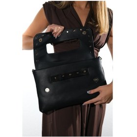 Resim Ashe Siyah Baskı Troklu Kadın Clutch Çanta 