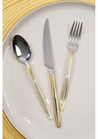 Resim Lugga Sare Gold Tatlı Çatal Kaşık Bıçak Takımı 6 Kişilik 18 Parça 