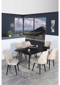 Resim 6 Kişilik Açılır Masa Sandalye Takımı Mutfak Masası Takımı Yemek Masası Salon Masası Krem 