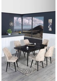 Resim 6 Kişilik Açılır Masa Sandalye Takımı Mutfak Masası Takımı Yemek Masası Salon Masası Krem 