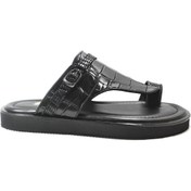 Resim Onlo Ayakkabı Onlo Ayakkabı Hakiki Deri Siyah Parmak Geçmeli Parmak Arası Erkek Terlik 