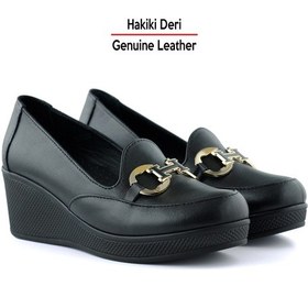 Resim Erkan Saçmacı Hayley Siyah Hakiki Deri Tokalı Yuvarlak Burun Dolgu Topuklu Günlük Ayakkabı Siyah 
