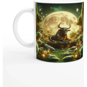 Resim Boğa Burcu Baskılı Kahve Kupası - Ay Işığında Zodyak Bahçesi Vs4 