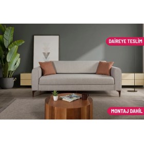Resim Natinna Yataklı Sandıklı Üçlü Kanepe Krem 