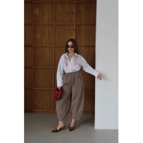 Resim Çımalı Gabardin Şalvar Pantolon Vizon 