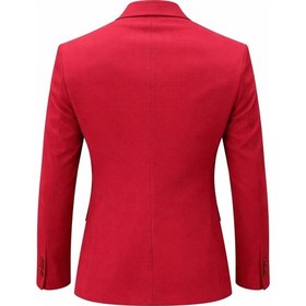 Resim Plus Scorpion Erkek Kırmızı Armürlü Kumaş Blazer Ceket Tek Düğmeli, Mono Yaka, Çift Yırtmaçlı Slim Fit Kırmızı 