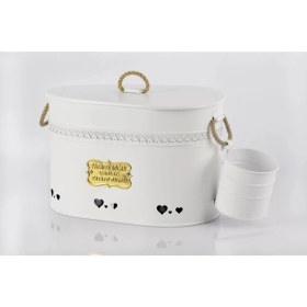 Resim Evistro Büyük Boy 2 Bölmeli Lüx Metal Patates-Soğan-Sarımsak Kovası Beyaz 