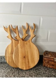 Resim 2 Li Boynuzlu Sunumluk Kesme Tahtası Ahşap 