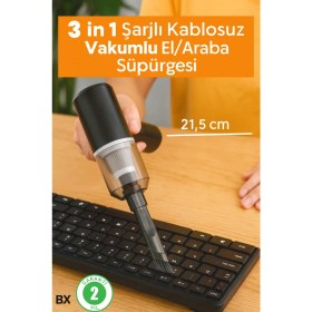 Resim Datatek 3 In 1 Şarjlı Kablosuz Vakumlu El Süpürgesi Araç, Ev ve Ofis Için Güçlü Taşınabilir Mini Elektrikli Süpürge 
