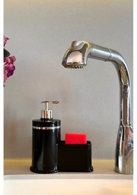 Resim Makri Home Mutfak Veya Banyo İçin Şık Gümüş Detaylı Süngerlikli Sıvı Sabunluk , Yerli Üretim Siyah 