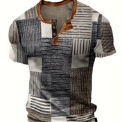 Resim Men's Casual Vintage Style 1/4 Düğmeli Kısa Kollu Gömlek Erkeklerin Golf Fitness Eğitimi Için 