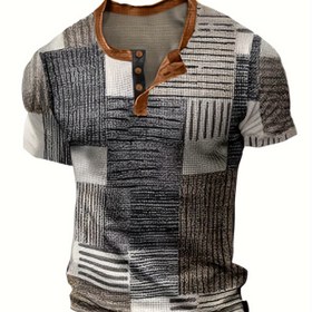 Resim Men's Casual Vintage Style 1/4 Düğmeli Kısa Kollu Gömlek Erkeklerin Golf Fitness Eğitimi Için 