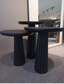 Resim Ahşap Masif Siyah Mantar Sehpa 3 Lü Doğal Zigon Ve Fiskos Sehpa Seti - Dekoratif Çiçeklik Siyah 