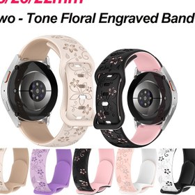 Resim 1pc Silikon İki Tonlu Oyma Çiçek Desenli Bant, 18/20/22mm, Yumuşak Spor Kayışı için Amazfit GTR, Huawei, Xiaomi, Samsung Gear/Galaxy Watch - Su Geçirmez Değil 