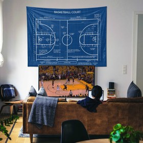 Resim Basketball Court Blueprint - Basketbol Sahası Duvar Örtüsü - 100 cm x 135 cm 