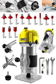 Resim STEİNER 3000 Watt 6 Kademe Devir Ayarlı Formika Traşlama Freze Makinesi 6 Mm Pens S2167 + 12 Adet Uç 
