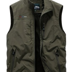 Resim Erkek Yaz Rahat Yelek Çok Cep ile - Nefes Alabilen Düz Renk Polyester, Fermuarlı, Ayarlanabilir Göğüs Askısı, Açık Hava Aktiviteleri için İdeal, Günlük Yaz Giyim|Dağ Emblemi Tasarımı|Polietilen Yelek, Yaz Yeleği 