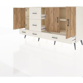 Resim Kronos Konsol 4 Raflı 5 Çekmeceli 3 Kapaklı 176x59x99 Aytaşı-çam/ Aytaşı-çam/aytaşı 